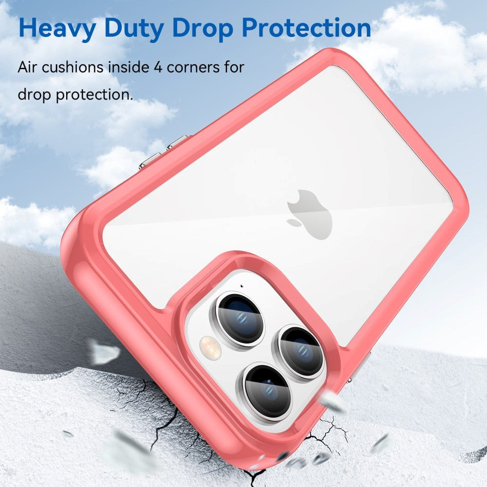 iPhone 14 Pro Hybrid Plastik Cover - Gennemsigtig / Rød