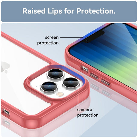 iPhone 14 Pro Hybrid Plastik Cover - Gennemsigtig / Rød