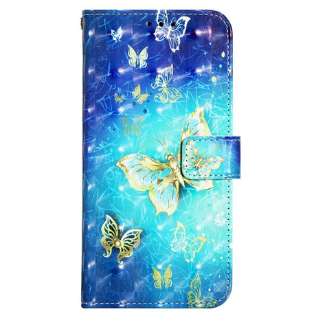 iPhone SE (2022 / 2020) / 8 / 7 Læder Flip Cover m. Motiv, Pung & Strop - Guld Sommerfugl
