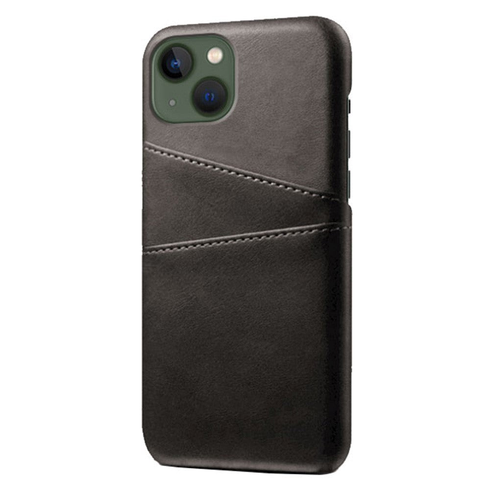 iPhone 14 Læderbetrukket Plastik Cover m. Kortholder - Sort