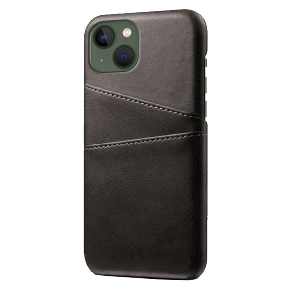 iPhone 14 Læderbetrukket Plastik Cover m. Kortholder - Sort