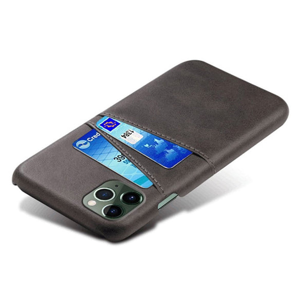 iPhone 14 Læderbetrukket Plastik Cover m. Kortholder - Sort