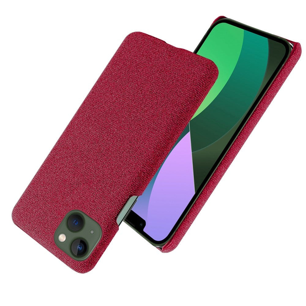 iPhone 14 Plus Stofbetrukket Plastik Cover - Rød