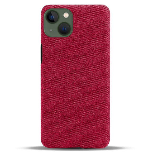 iPhone 14 Plus Stofbetrukket Plastik Cover - Rød