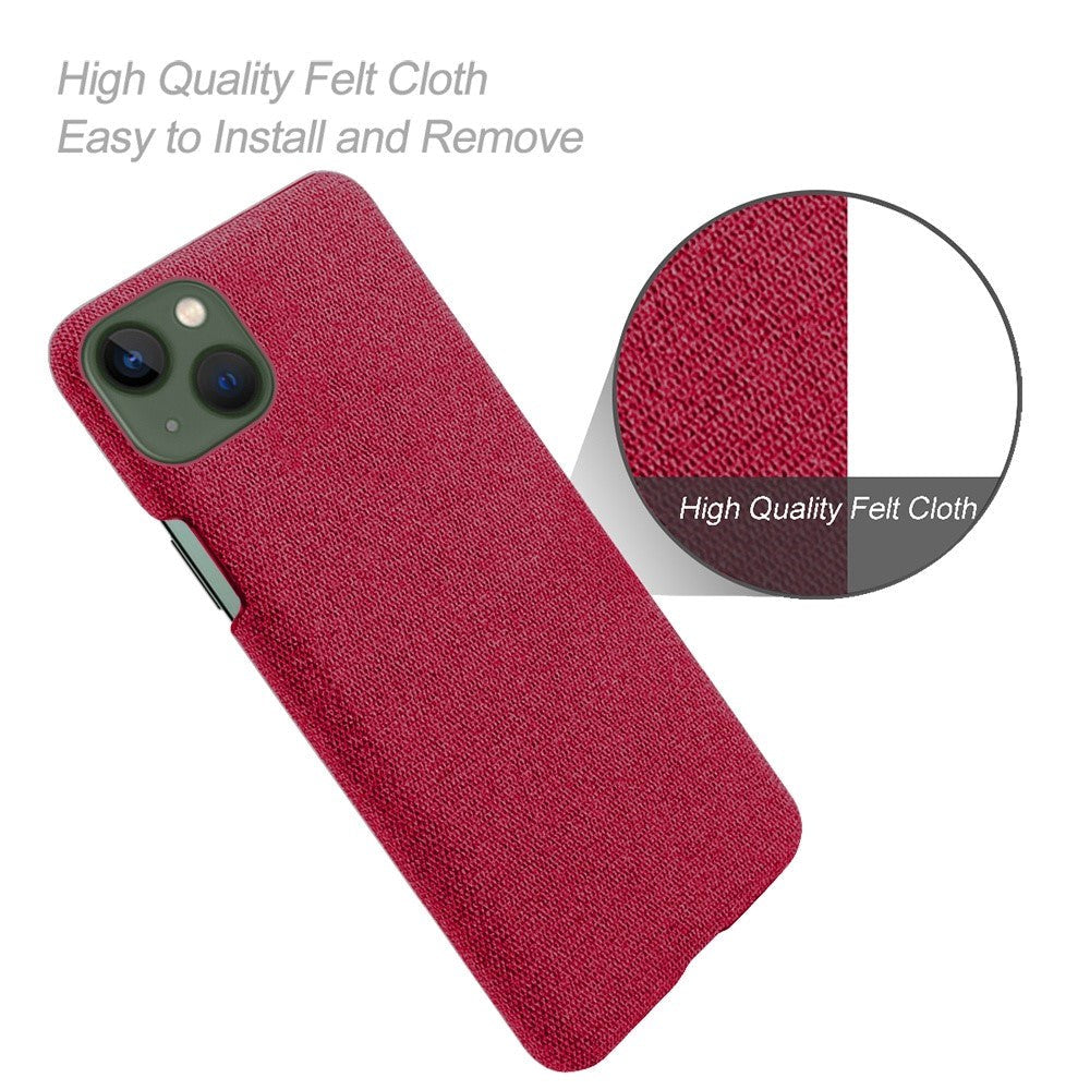 iPhone 14 Plus Stofbetrukket Plastik Cover - Rød