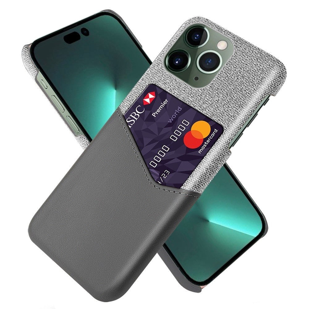 iPhone 14 Pro Læder & Tekstil Cover m. Kortlomme - Grå