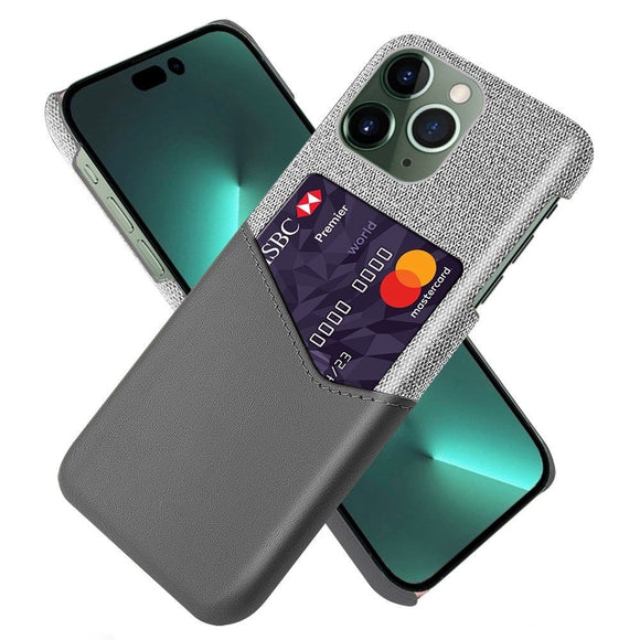 iPhone 14 Pro Læder & Tekstil Cover m. Kortlomme - Grå