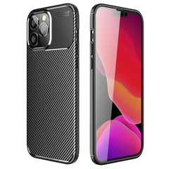 iPhone 14 Pro Carbon Fiber Fleksibelt Plastik Cover - Sort
