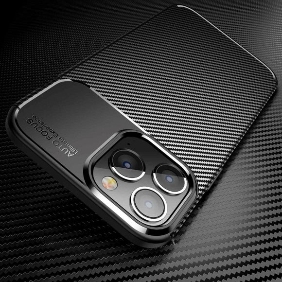 iPhone 14 Pro Carbon Fiber Fleksibelt Plastik Cover - Sort