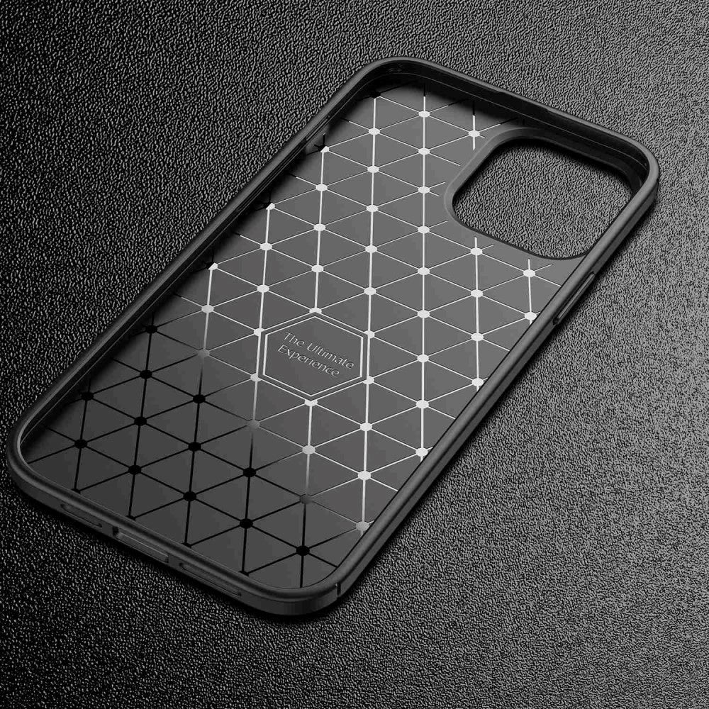 iPhone 14 Pro Carbon Fiber Fleksibelt Plastik Cover - Sort