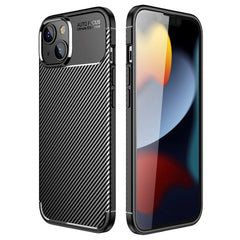 iPhone 14 Plus Carbon Fiber Fleksibelt Plastik Cover - Sort