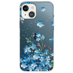 iPhone 14 Fleksibel TPU Plast Cover - Gennemsigtig m. Blå Blomster