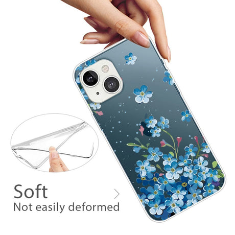 iPhone 14 Fleksibel TPU Plast Cover - Gennemsigtig m. Blå Blomster
