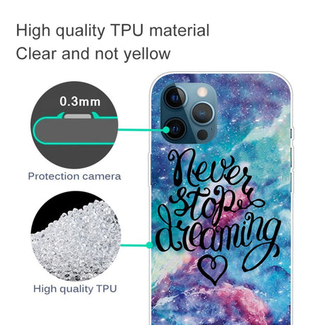 iPhone 14 Pro Fleksibelt Plastik Cover - "Never Stop Dreaming"