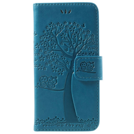 iPhone SE (2022 / 2020) / 8 / 7 Læder Cover m. Pung - Ugler i Træ - Blå