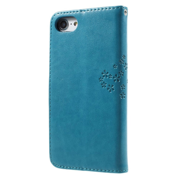 iPhone SE (2022 / 2020) / 8 / 7 Læder Cover m. Pung - Ugler i Træ - Blå