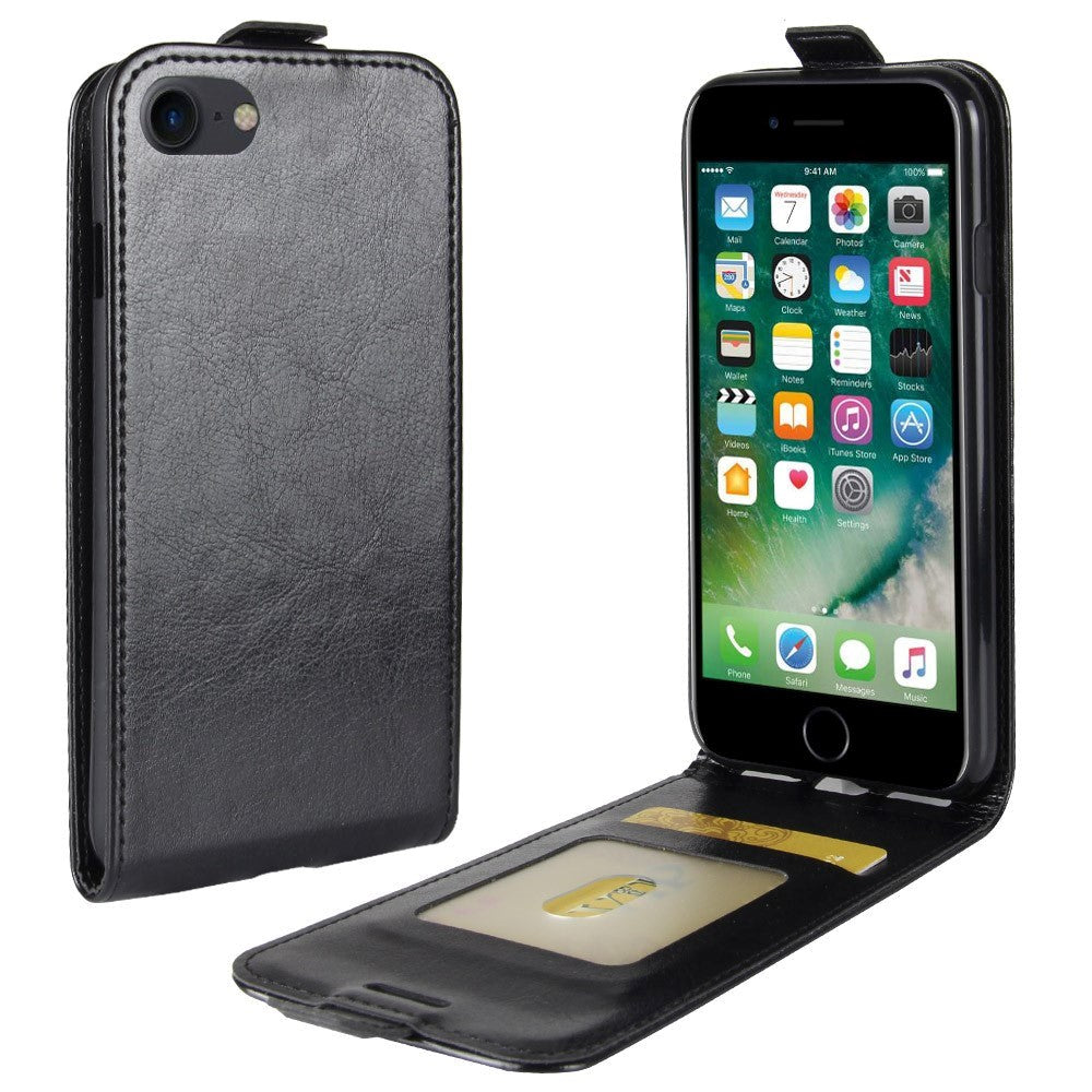 iPhone SE (2022 / 2020) / 8 / 7 Vertikalt Flip Læder Cover m. Kortholder - Sort