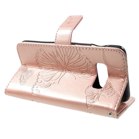 Samsung Galaxy S10E Læder Cover m. Pung Butterflies - Rose Gold