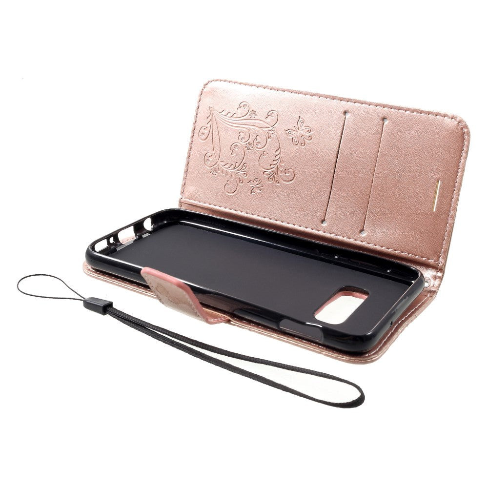 Samsung Galaxy S10E Læder Cover m. Pung Butterflies - Rose Gold