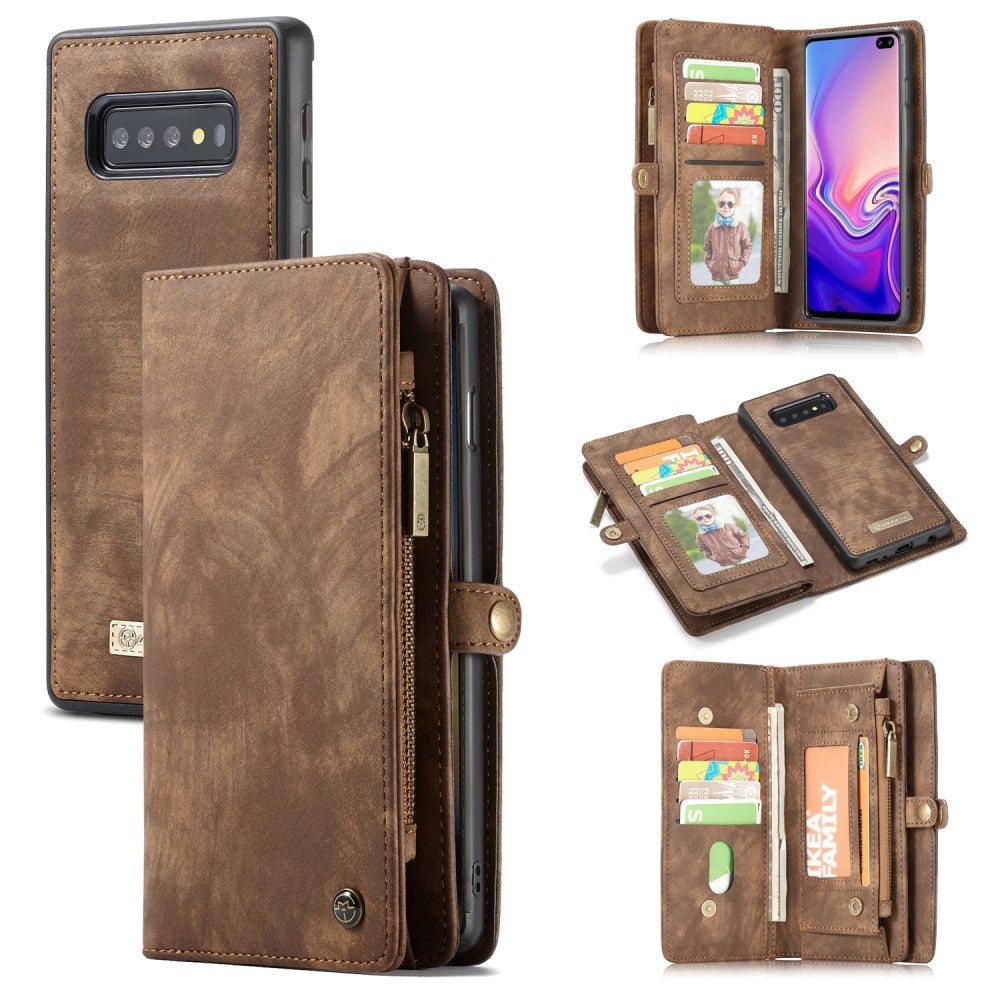 Samsung Galaxy S10+ (Plus) CASEME 2-i-1 Split Leather Wallet Cover - Brun