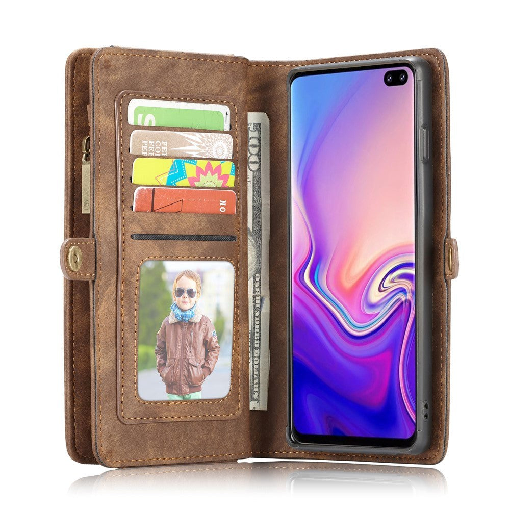 Samsung Galaxy S10+ (Plus) CASEME 2-i-1 Split Leather Wallet Cover - Brun