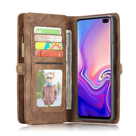 Samsung Galaxy S10+ (Plus) CASEME 2-i-1 Split Leather Wallet Cover - Brun