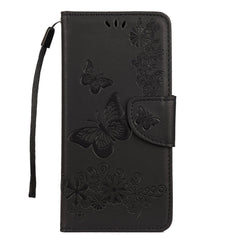 Samsung Galaxy A30s / A50 Blomster og Sommerfugle Læder Cover m. Pung Sort