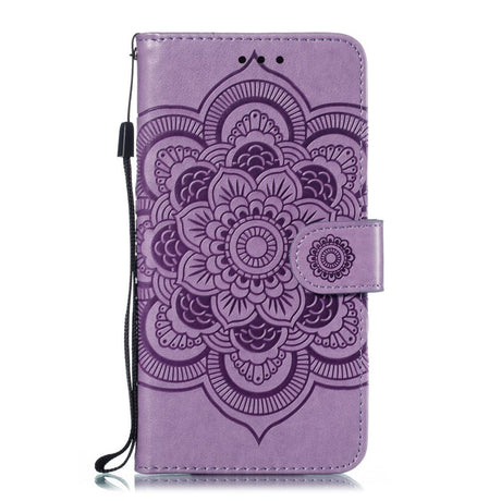 Samsung Galaxy A20e Læder Cover m. Pung Mandala Mønster Lilla