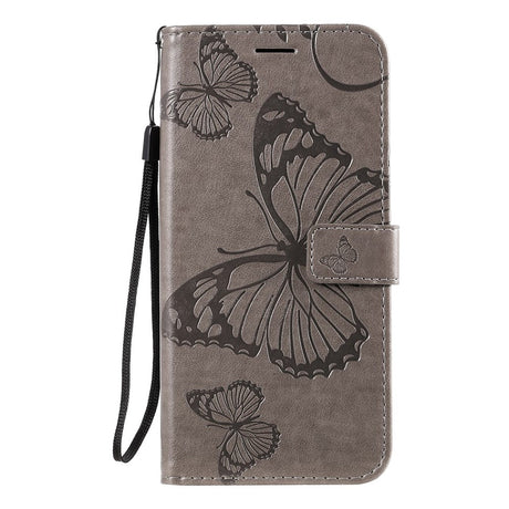 Samsung Galaxy A20s Læder Cover m. Pung Sommerfugl - Grå