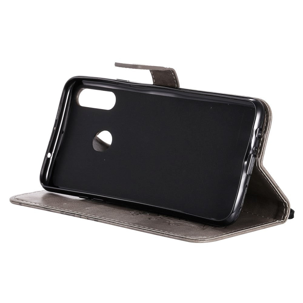 Samsung Galaxy A20s Læder Cover m. Pung Sommerfugl - Grå