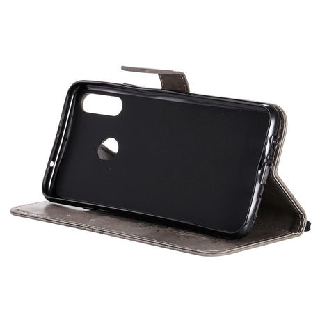 Samsung Galaxy A20s Læder Cover m. Pung Sommerfugl - Grå