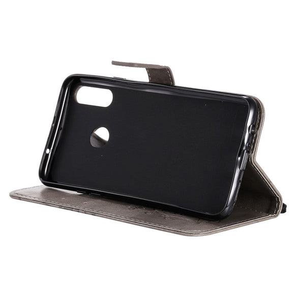 Samsung Galaxy A20s Læder Cover m. Pung Sommerfugl - Grå