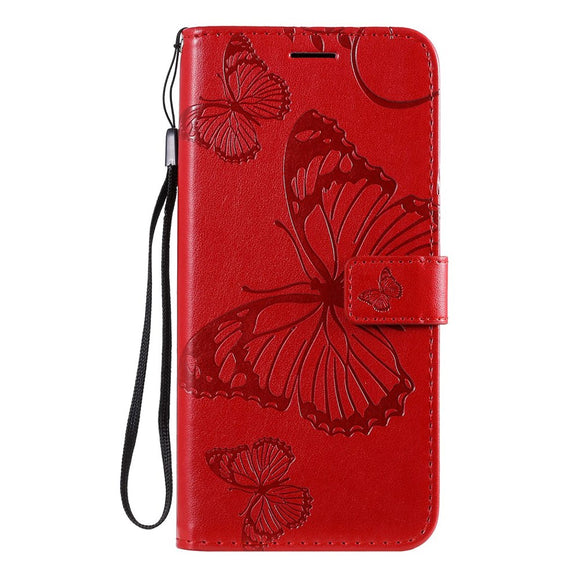 Samsung Galaxy A20s Læder Cover m. Pung Sommerfugl - Rød