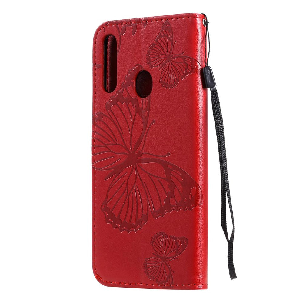Samsung Galaxy A20s Læder Cover m. Pung Sommerfugl - Rød