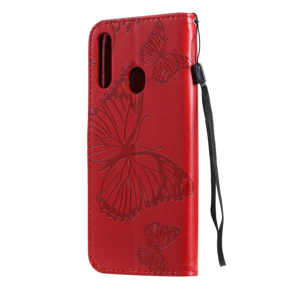 Samsung Galaxy A20s Læder Cover m. Pung Sommerfugl - Rød