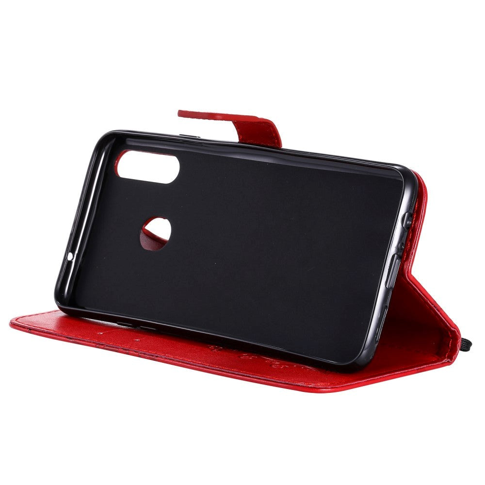 Samsung Galaxy A20s Læder Cover m. Pung Sommerfugl - Rød