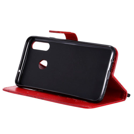 Samsung Galaxy A20s Læder Cover m. Pung Sommerfugl - Rød
