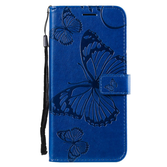 Samsung Galaxy A20s Læder Cover m. Pung Sommerfugl - Blå