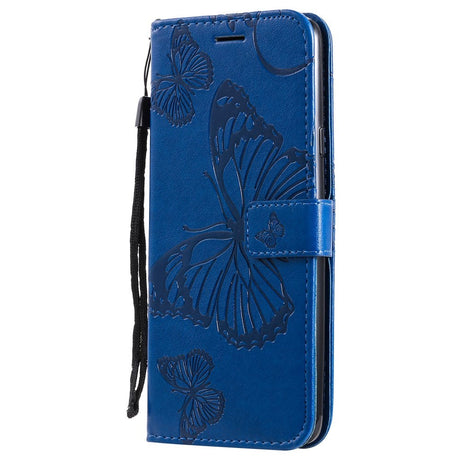 Samsung Galaxy A20s Læder Cover m. Pung Sommerfugl - Blå
