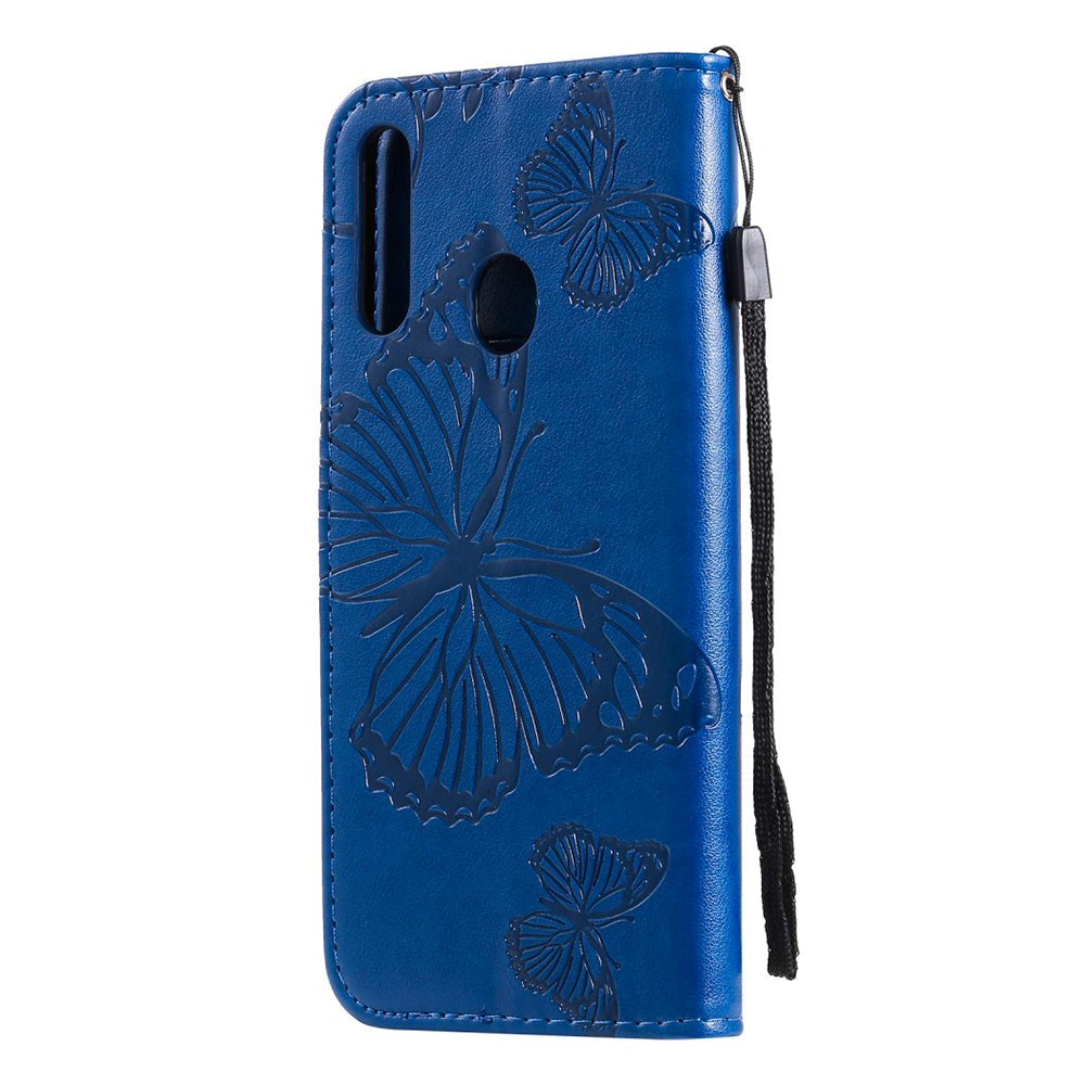 Samsung Galaxy A20s Læder Cover m. Pung Sommerfugl - Blå