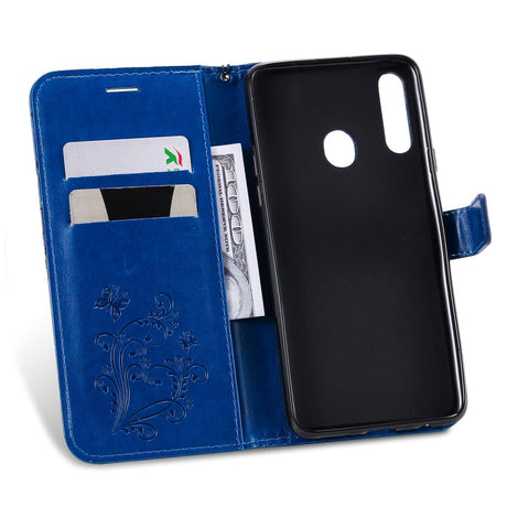 Samsung Galaxy A20s Læder Cover m. Pung Sommerfugl - Blå