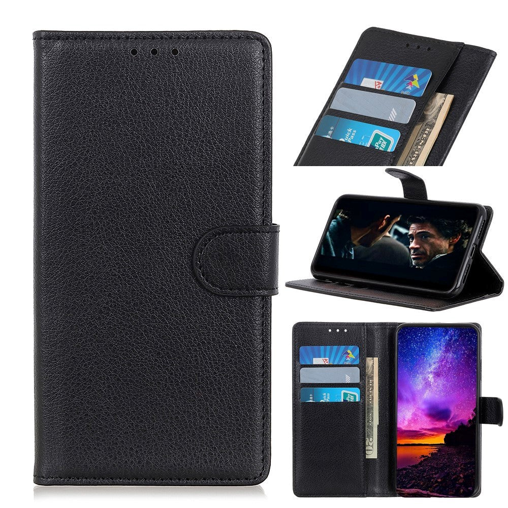 Samsung Galaxy A71 Blødt Flip Cover m. Kortholder & Stand - Sort