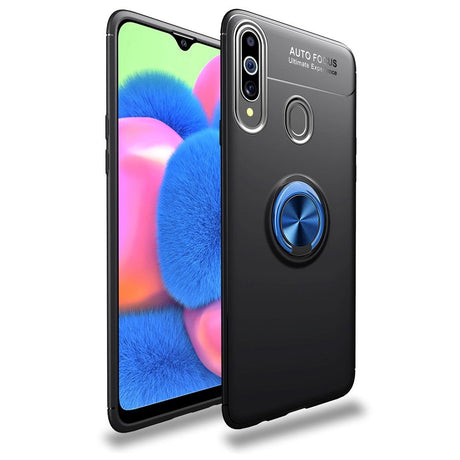 Samsung Galaxy A20s Cover m. Magnetisk Kickstand Sort m. Blå Ring