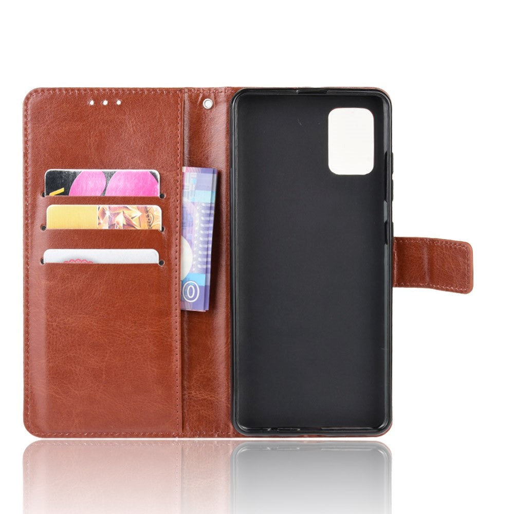 Samsung Galaxy A51 Læder Cover m. Pung & Strop - Brun