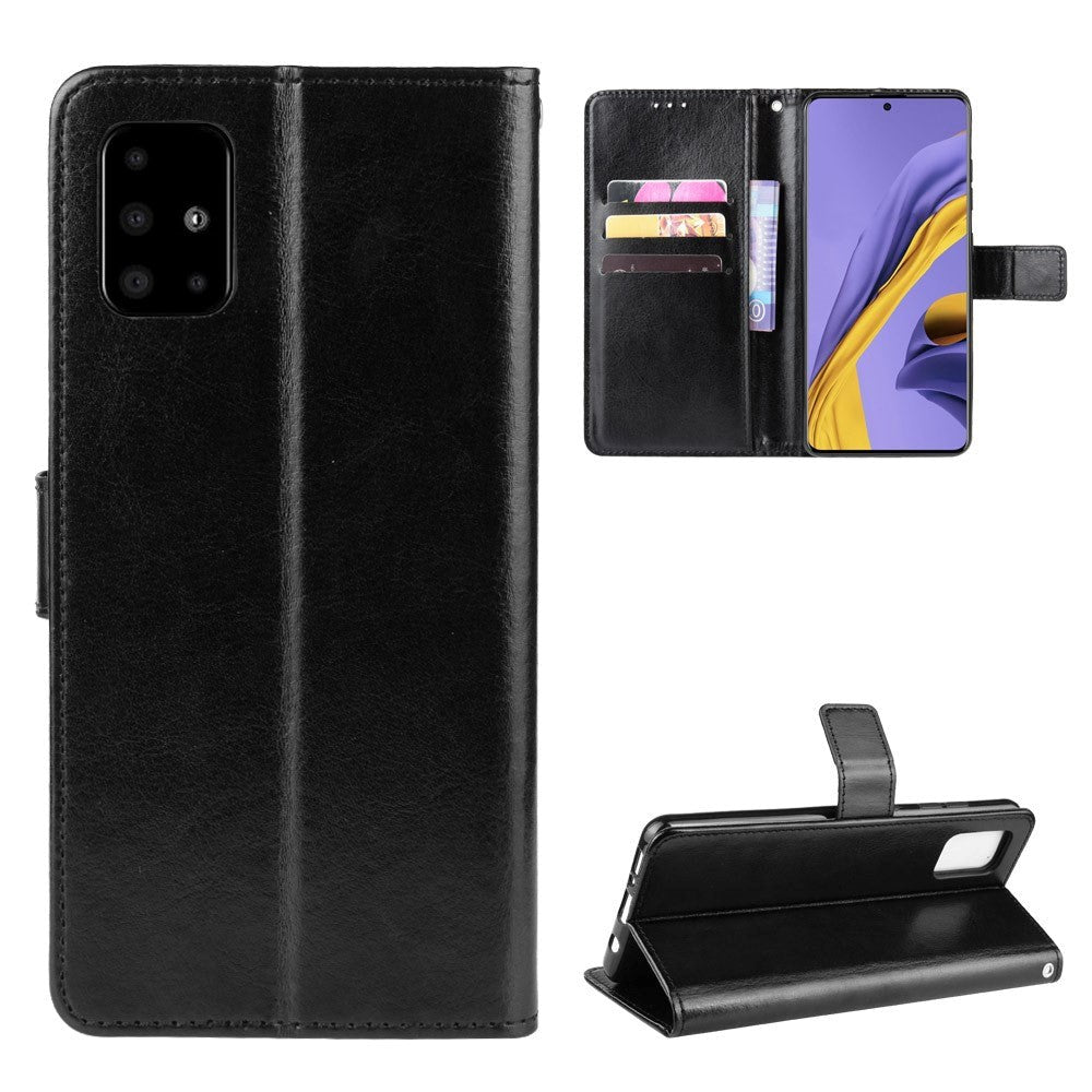 Samsung Galaxy A51 Læder Cover m. Pung & Strop - Sort