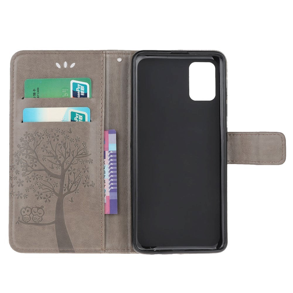 Samsung Galaxy A51 Læder Cover m. Pung Ugler i Træ - Lysebrun
