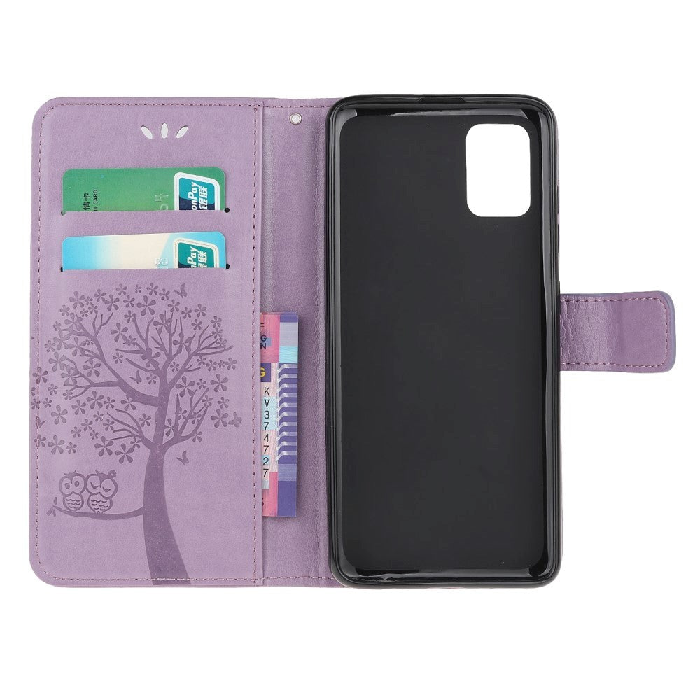 Samsung Galaxy A51 Læder Cover m. Pung Ugler i Træ - Lilla