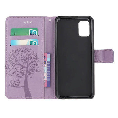 Samsung Galaxy A51 Læder Cover m. Pung Ugler i Træ - Lilla