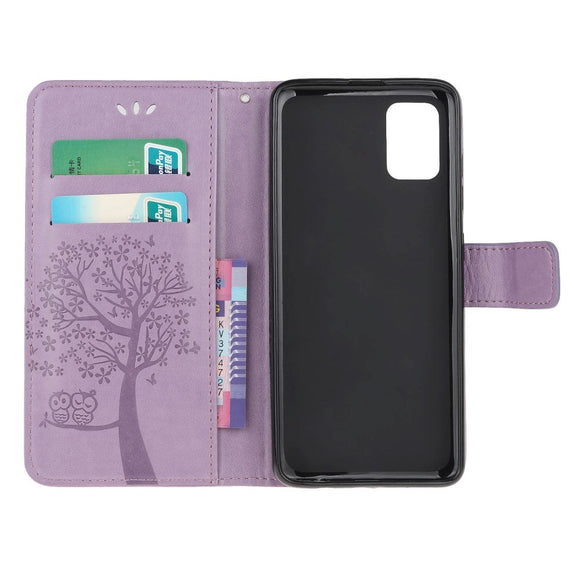 Samsung Galaxy A51 Læder Cover m. Pung Ugler i Træ - Lilla