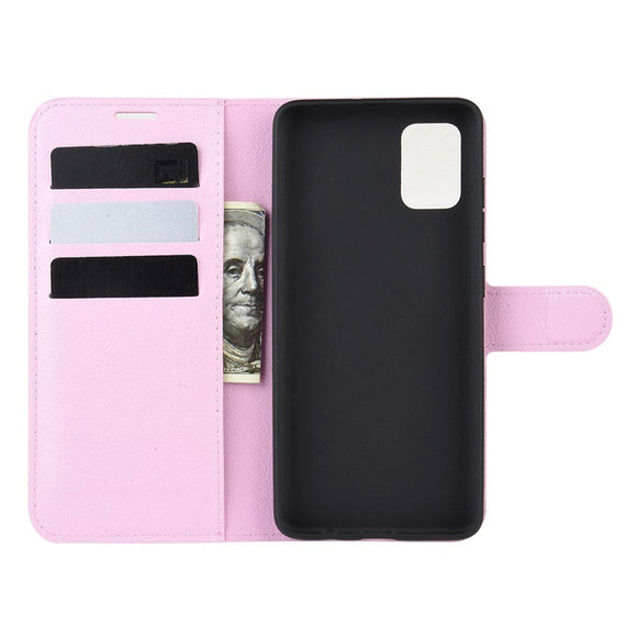 Samsung Galaxy A71 Litchi Læder Cover m. Pung - Lyserød
